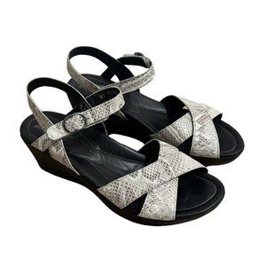 Mephisto Partelia  Women's Snake Print Wedge Leather Sandals Size 39